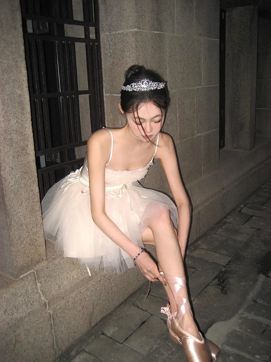 Princess A Line Spaghetti Strap Ivory Tulle Satin Mini Homecoming Dress Birthday Dress DP2611