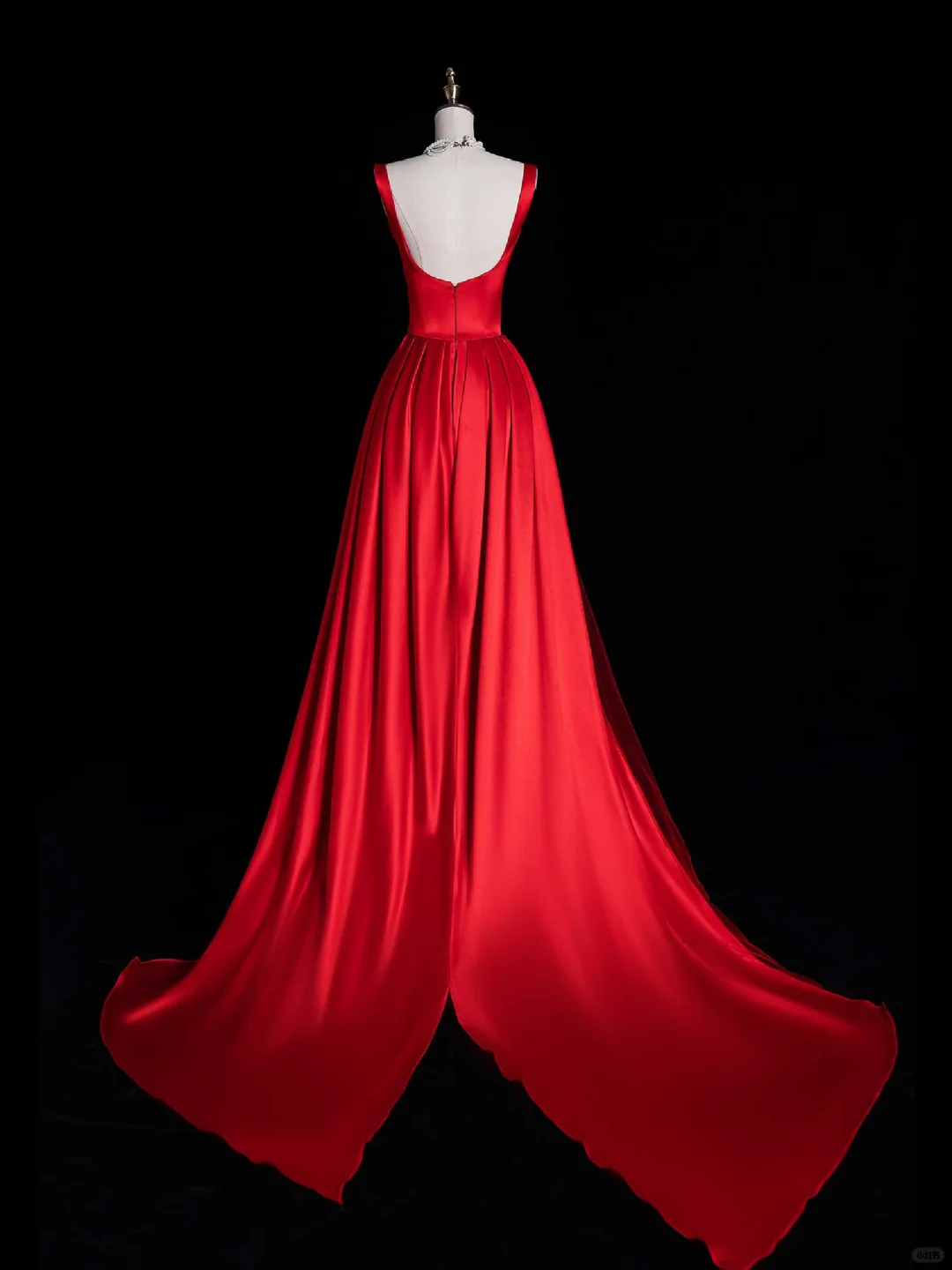 Elegant A Line Strap Red Satin Long Sweep Prom Dress Graduation Prom Dress with Slit DP2210