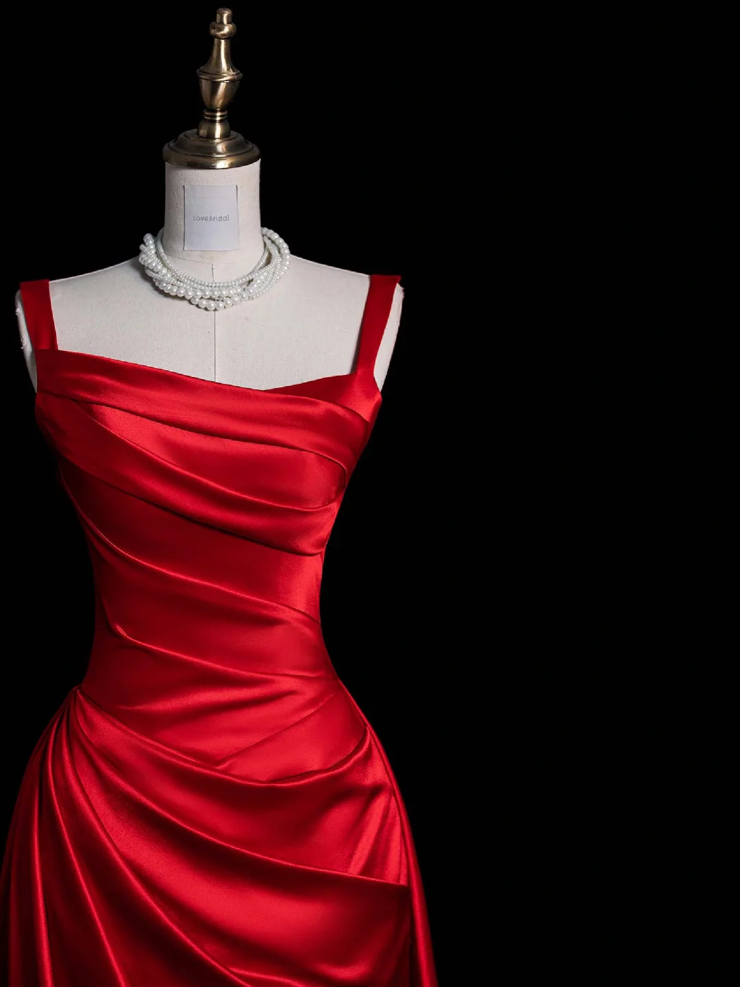 Elegant A Line Strap Red Satin Long Sweep Prom Dress Graduation Prom Dress with Slit DP2210