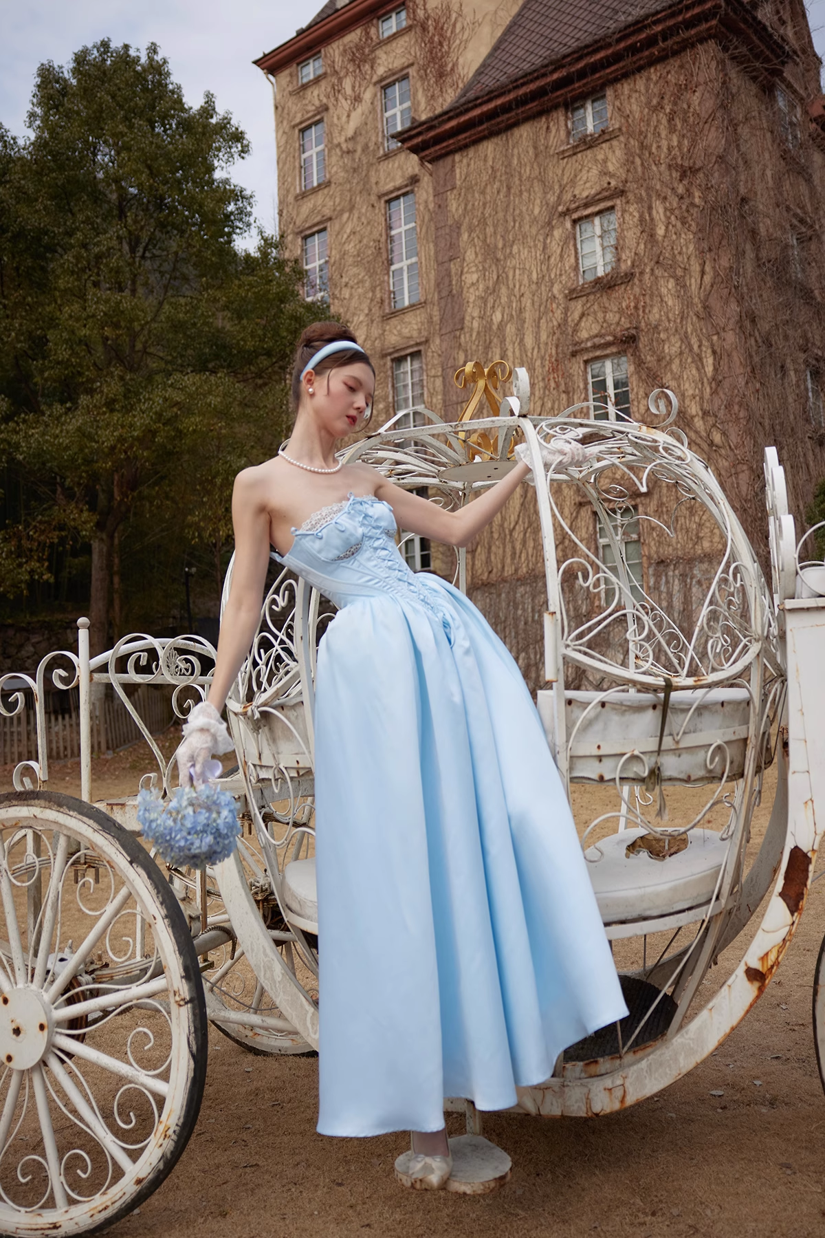 Cinderella A Line Strapless Blue Satin Prom Dress Party Dress DP2736