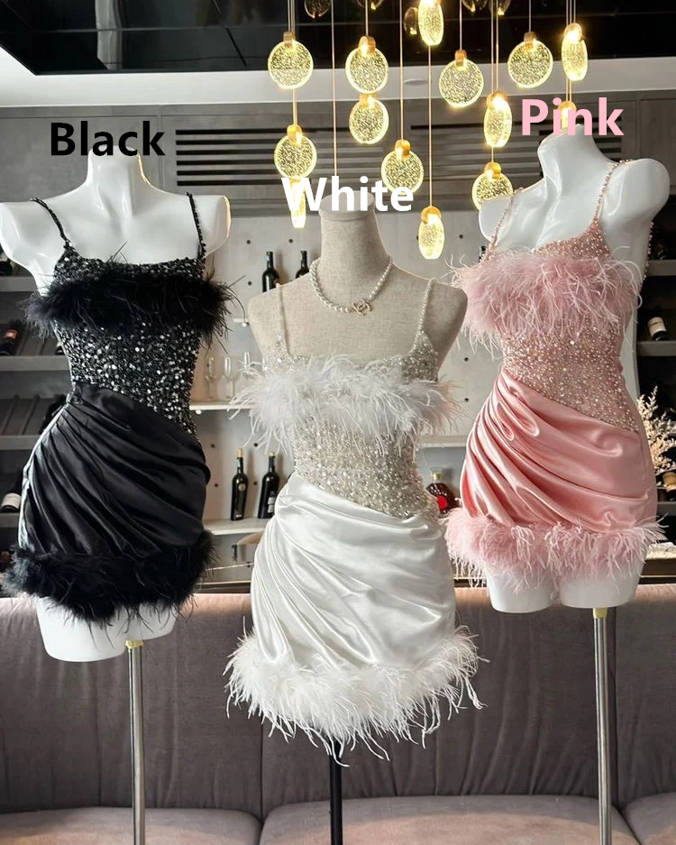 Glitter Sequins Spaghetti Straps Homecoming Dresses With Feather DP165