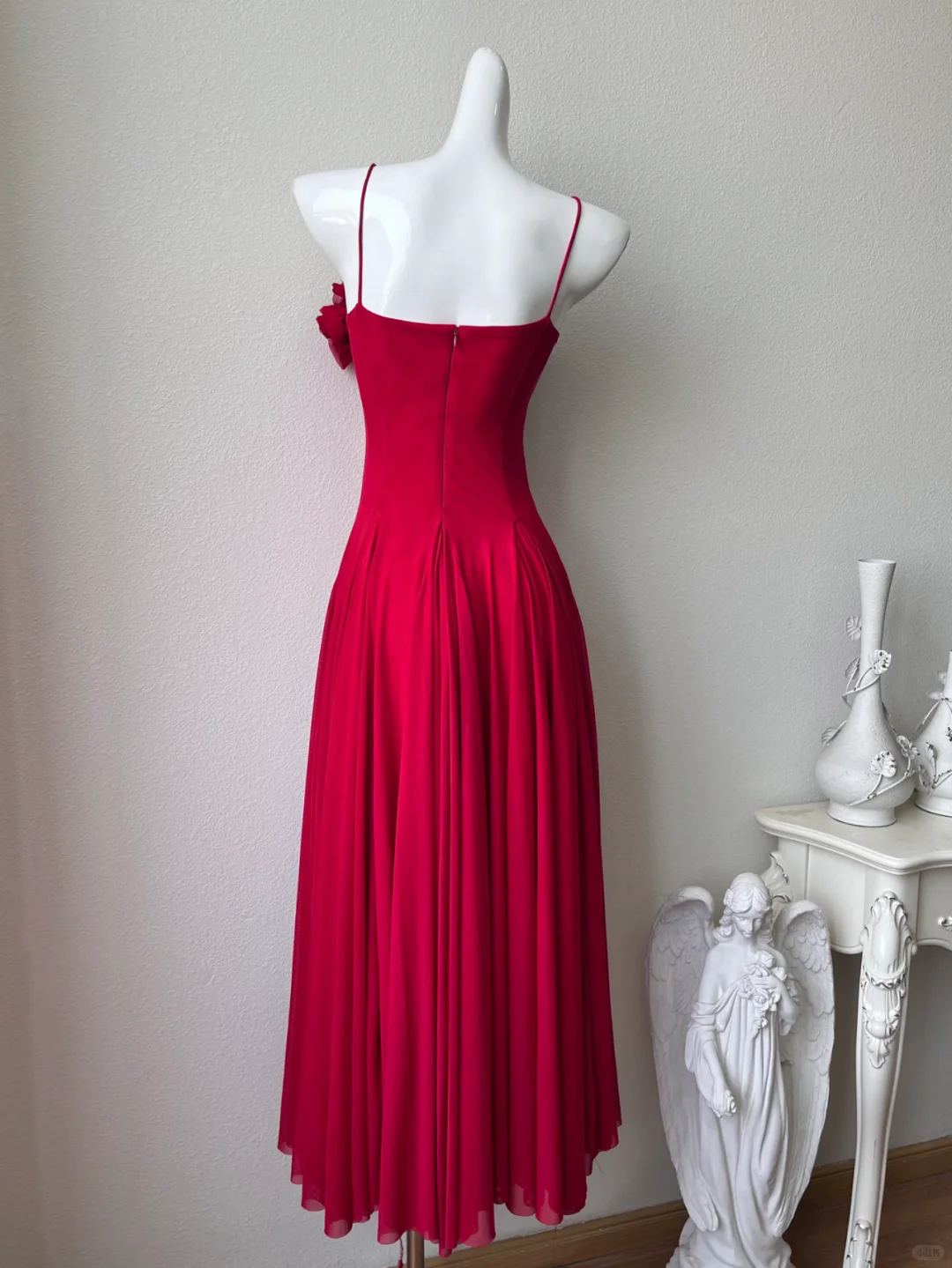 Gentle A Line Spaghetti Strap Red Flower Chiffon Party Dress Cocktail Dress DP2648