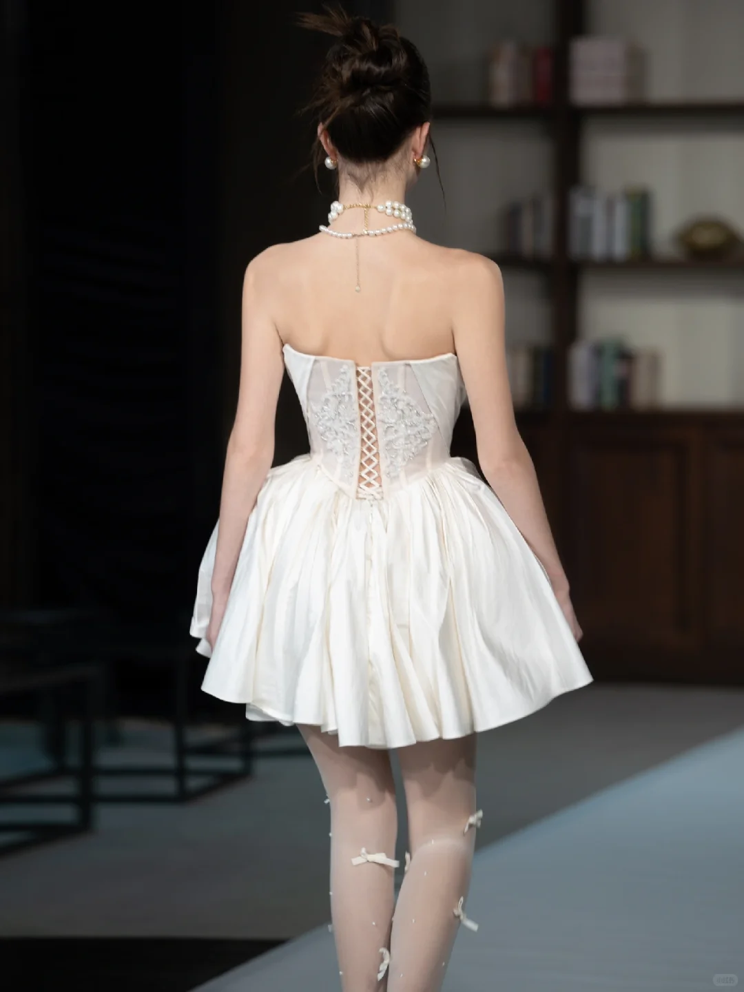 Princess A Line Strapless White Satin Lace Mini Homecoming Dress Birthday Dress DP2622