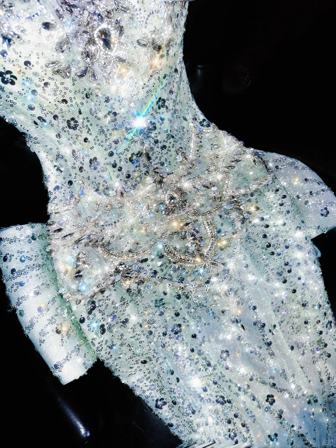 Shiny Mermaid Sequin Tulle Long Sweep Prom Dress Evening Dress with Bow DP2692