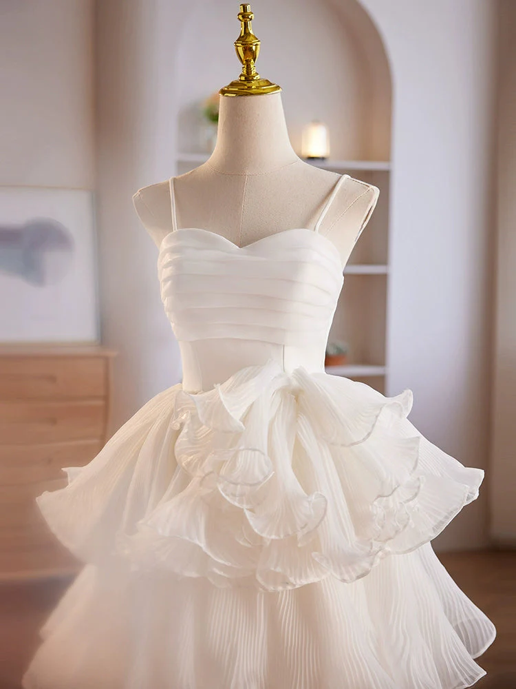 Unique White Short Prom Dress Tulle Homecoming Dress DP372