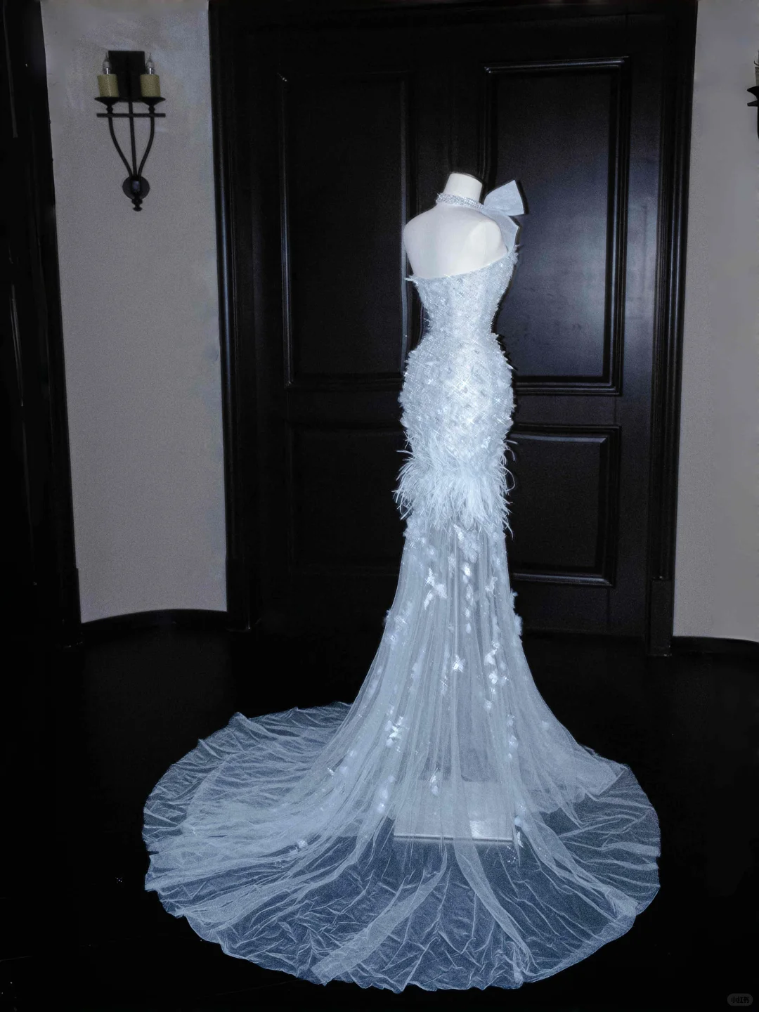 Baby Blue Mermaid Sweetheart Neck Beaded Feathder Tulle Prom Dress Evening Dress DP2811