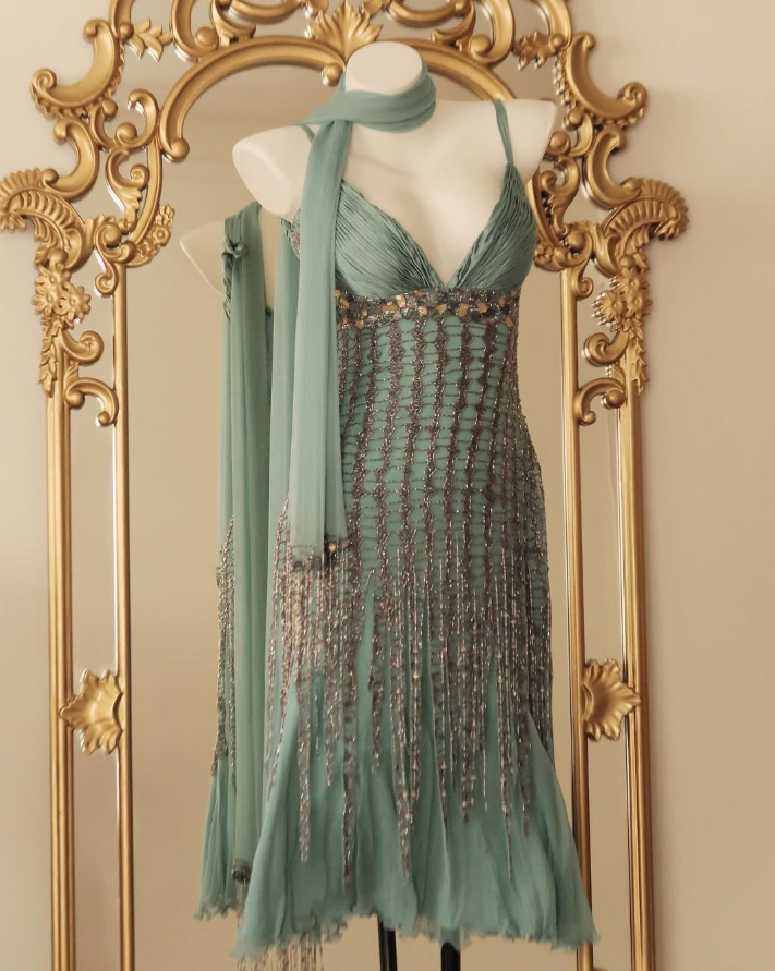 Green Mermaid Spaghetti Straps Beaded Chiffon Homecoming Dress Short Prom Dress DP3619
