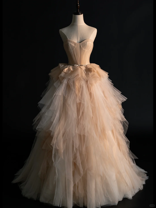 Charming A Line Sweetheart Neck Tiered Tulle Long Prom Dress Evening Dress DP2180