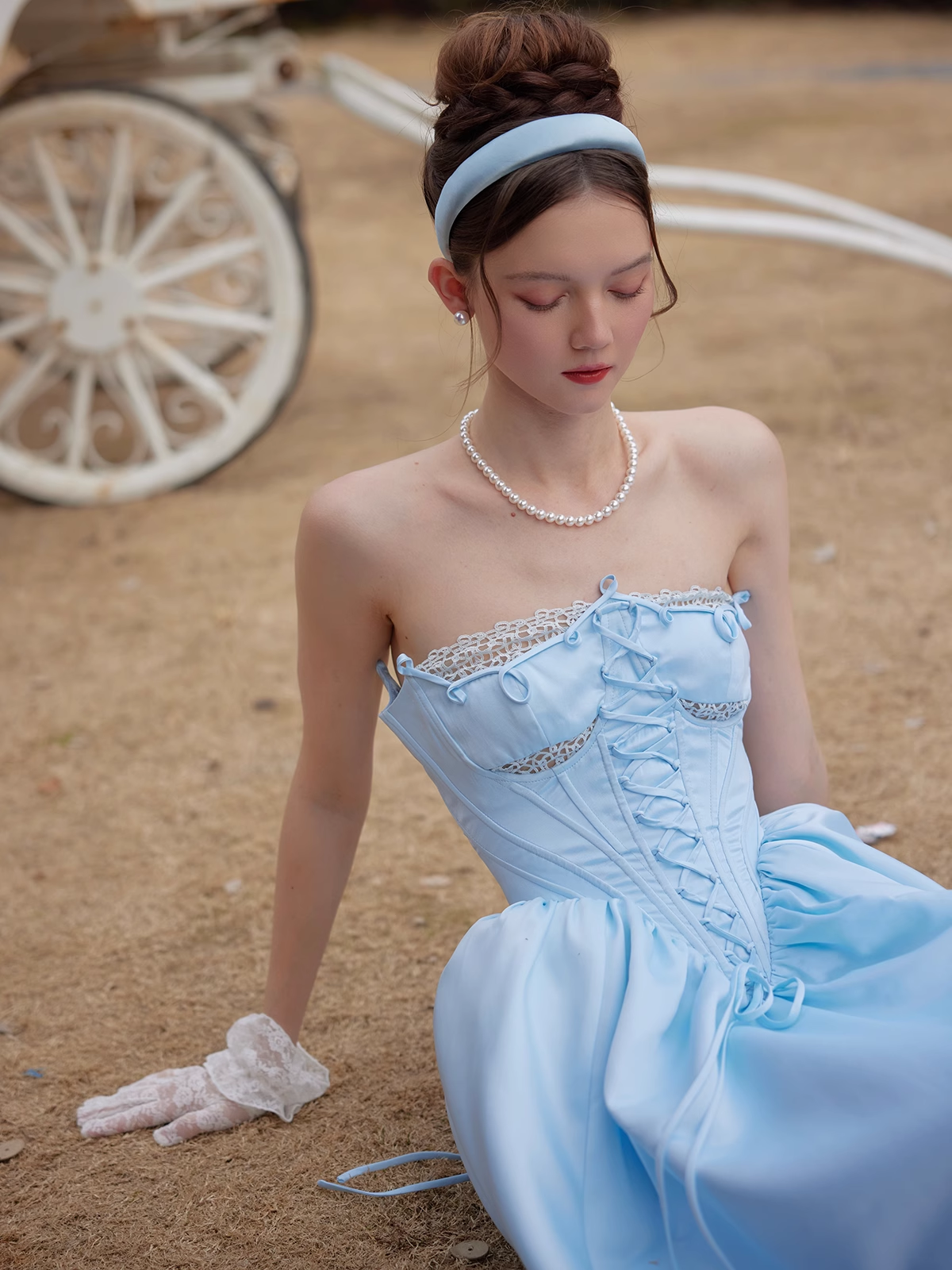 Cinderella A Line Strapless Blue Satin Prom Dress Party Dress DP2736