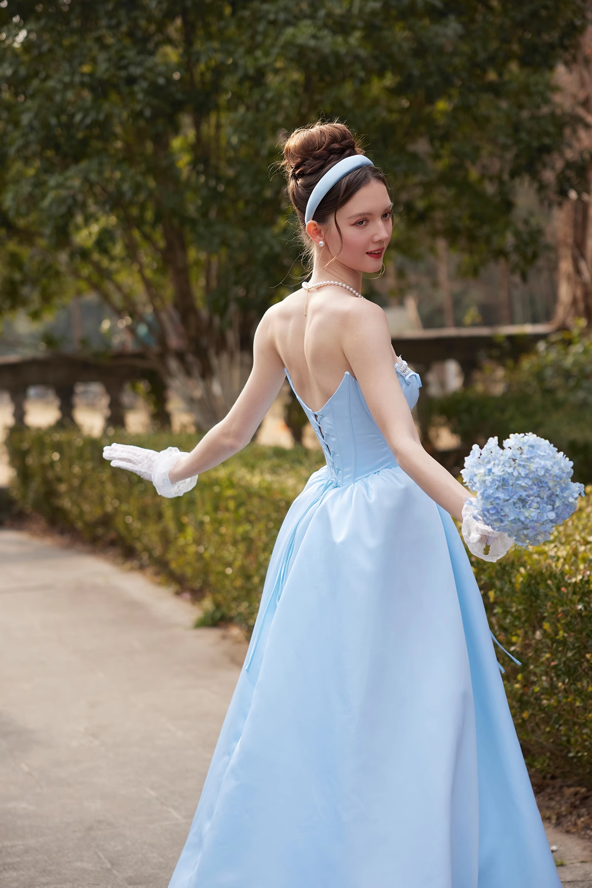 Cinderella A Line Strapless Blue Satin Prom Dress Party Dress DP2736