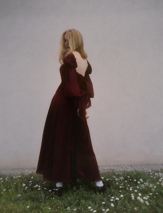 Princess Burgundy A Line Long Sleeve Chiffon Long Prom Dress Evening Dress DP2804