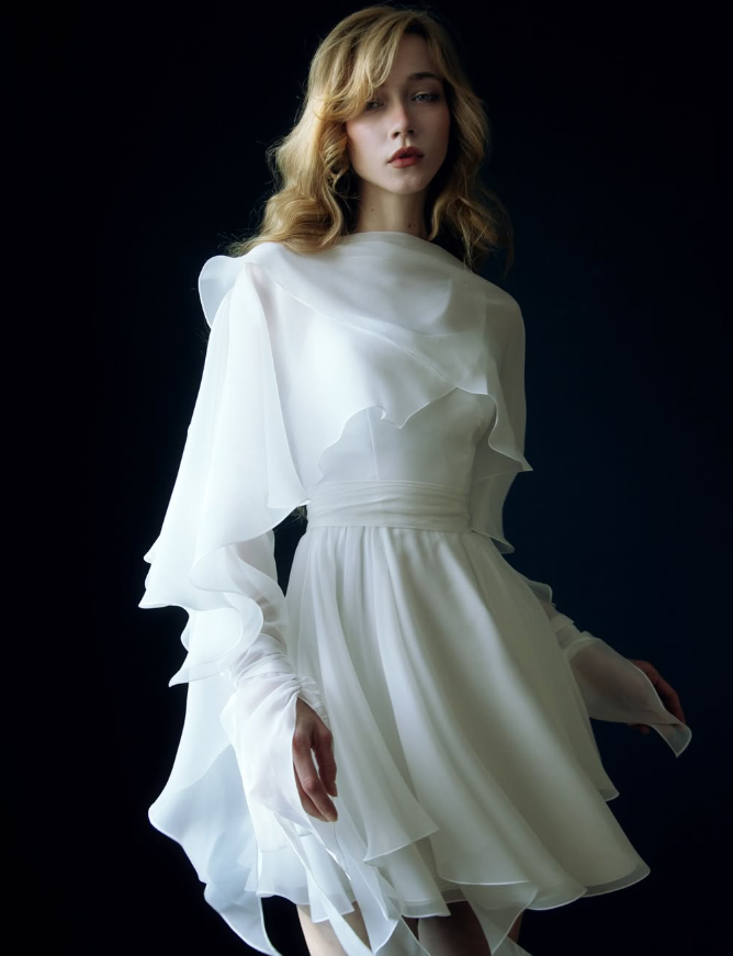 White Flowy A Line Spaghetti Strap Chiffon Short Homecoming Dress Outfits DP3147