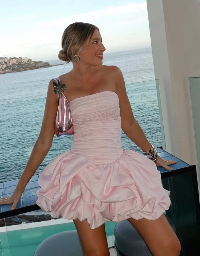 Cute A Line Strapless Pink Satin Short Party Dress Evening Dress DP2282