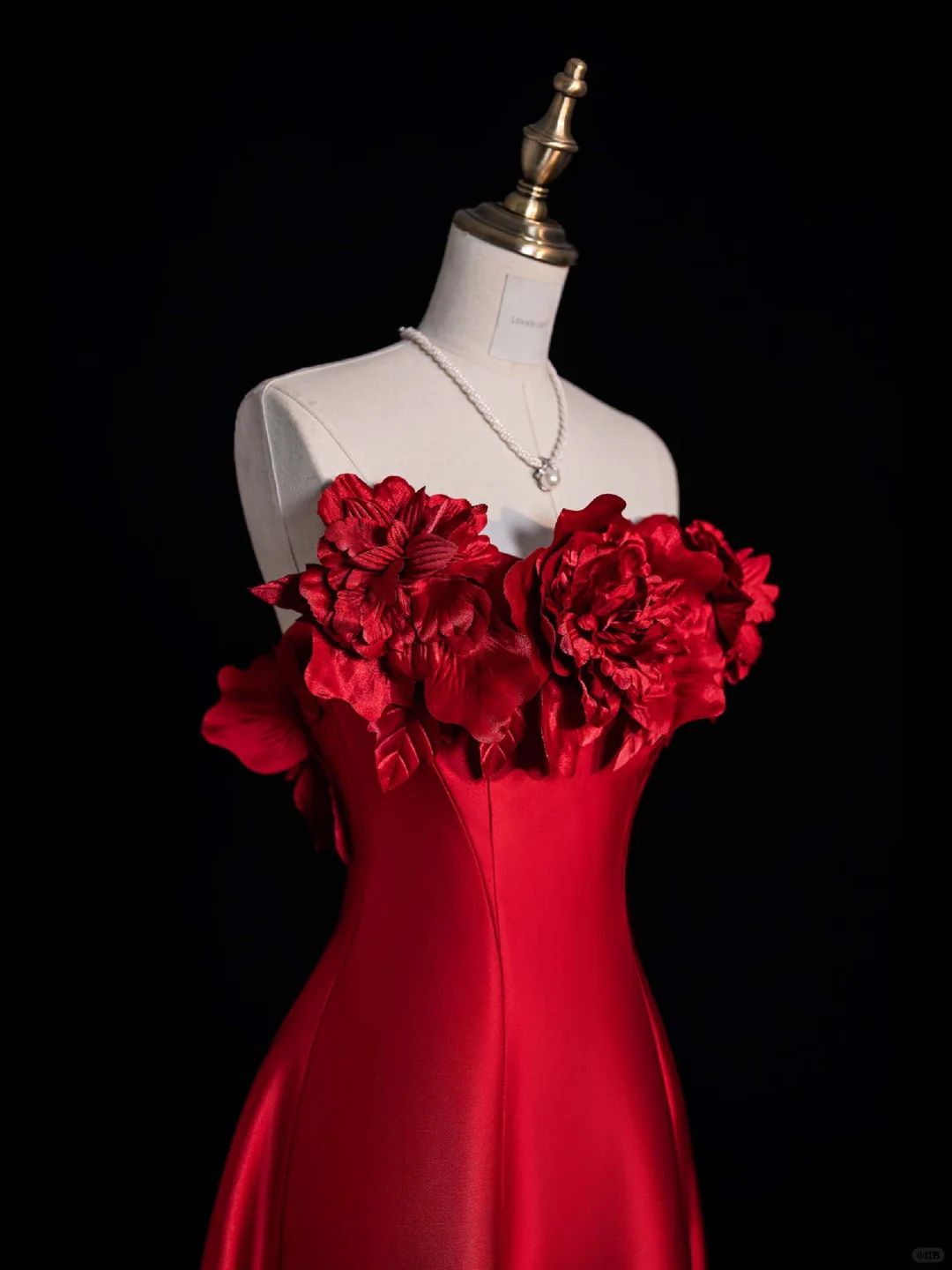 New A Line Strapless Red Flower Satin Long Prom Dress Graduation Prom Dress DP2266