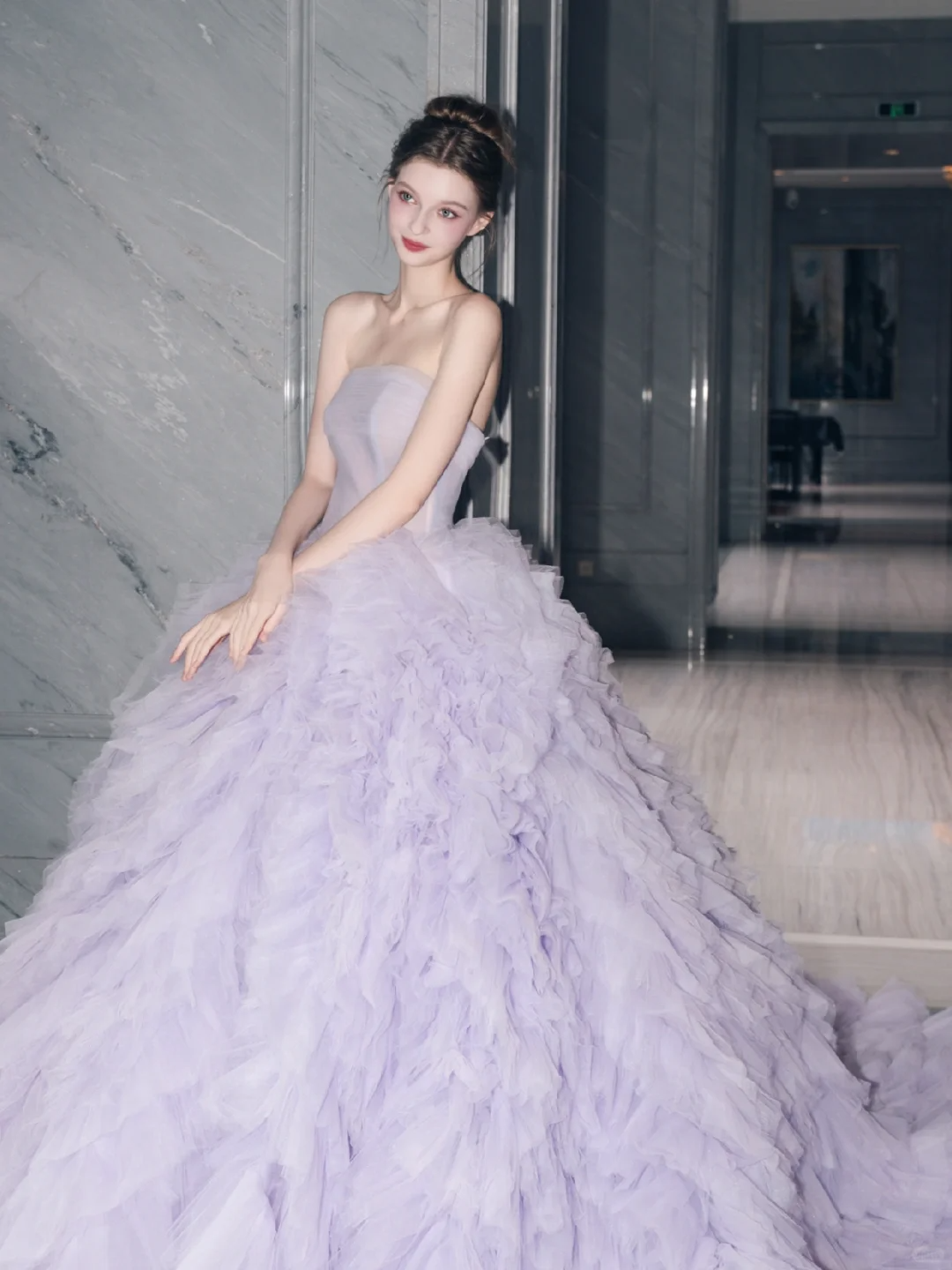 Purple Ball Gown Strapless Layered Tulle 16th Birthday Dress Prom Dresses DP4199