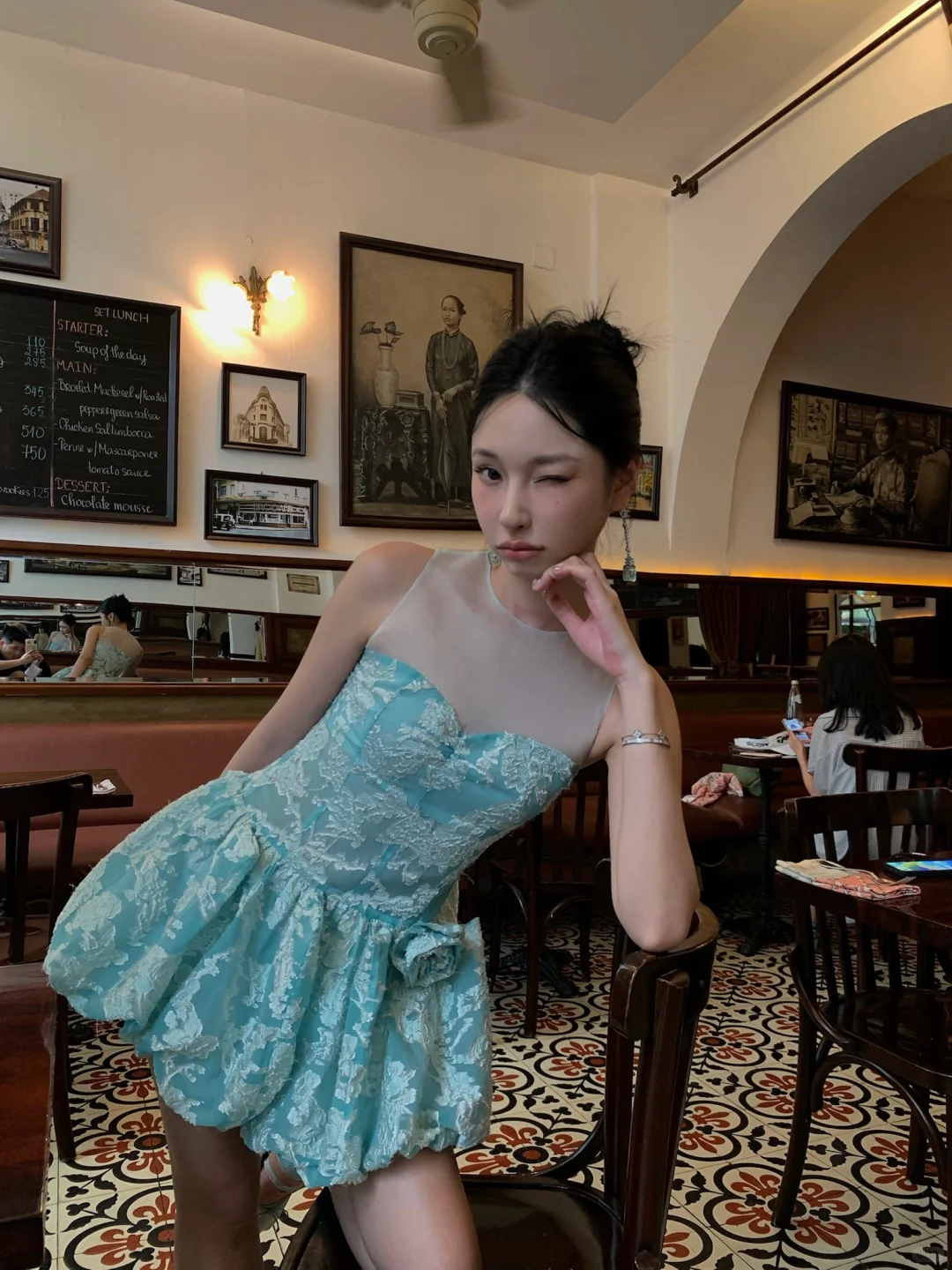 Cute A Line Round Neck White Lace Appliques Blue Organza Short Homecoming Dress Cocktail Dress DP2715