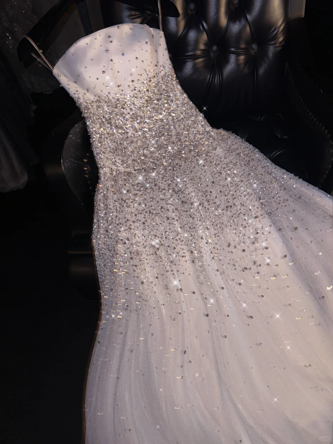 Stunning A Line Strapless Sequin White Tulle Long Prom Dress Evening Dress DP1957