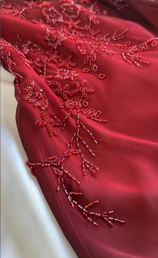 Vintage Red Ombre A Line Straps Beaded Chiffon Prom Dress DP5073