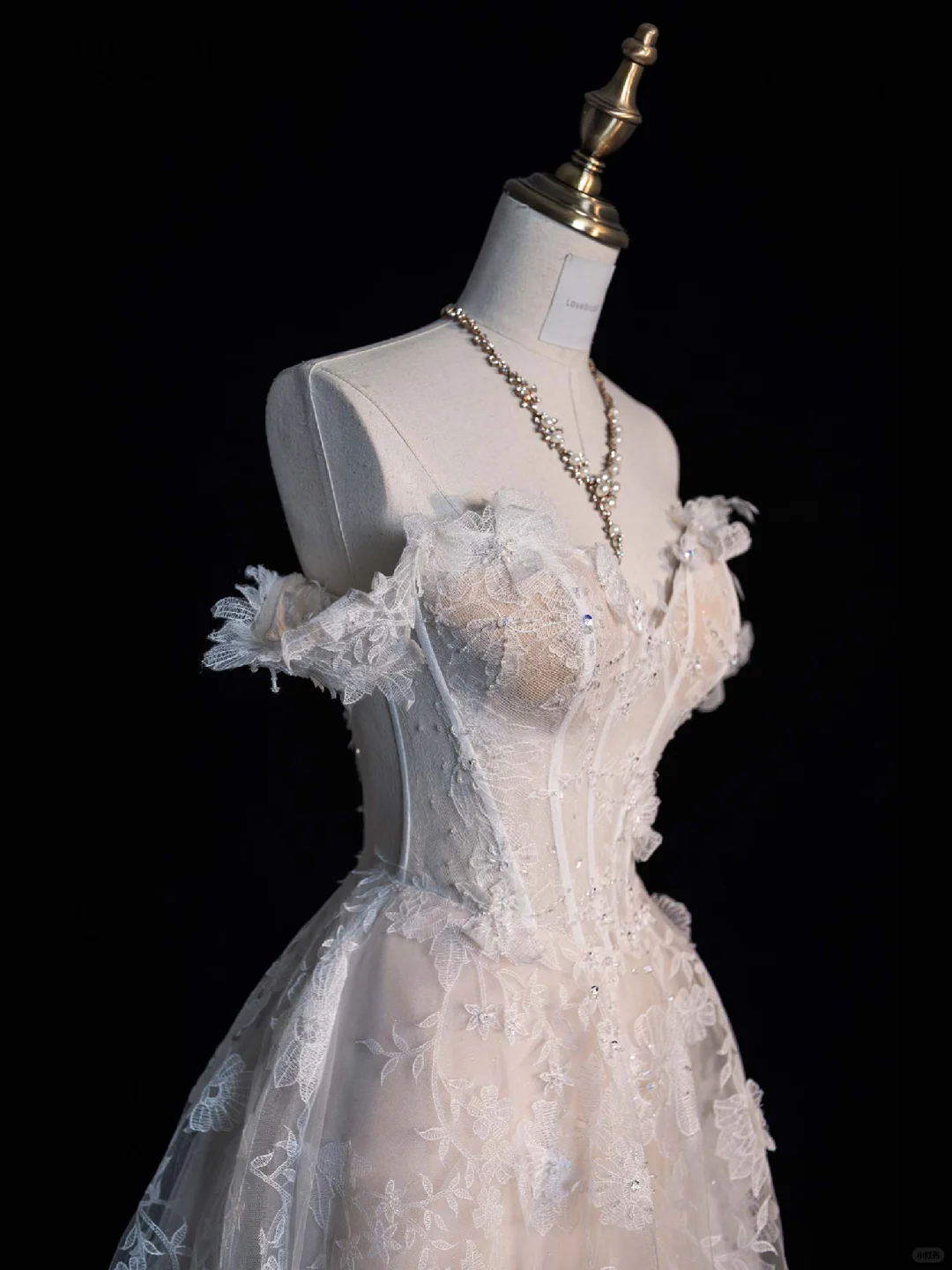 White Gentle A Line Off the Shoulder Floral Lace Long Prom Dress Wedding Dress DP3236