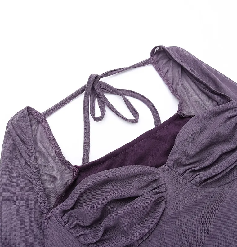 Grape Purple A Line Long Sleeve Ruffle Tulle Homecoming Dress Date Dress Outfits DP3105