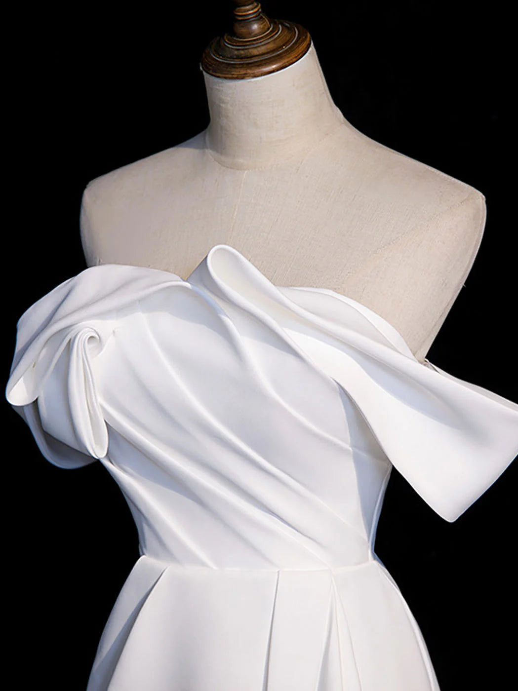 Simple White Off the Shoulder Satin Long Prom Dress Formal Dress with Slit DP1159