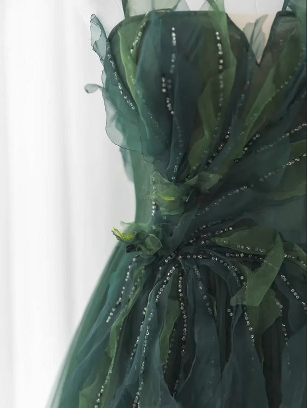 Elegant A LineTulle Long Prom Dress Dark Green Ball Gown DP151