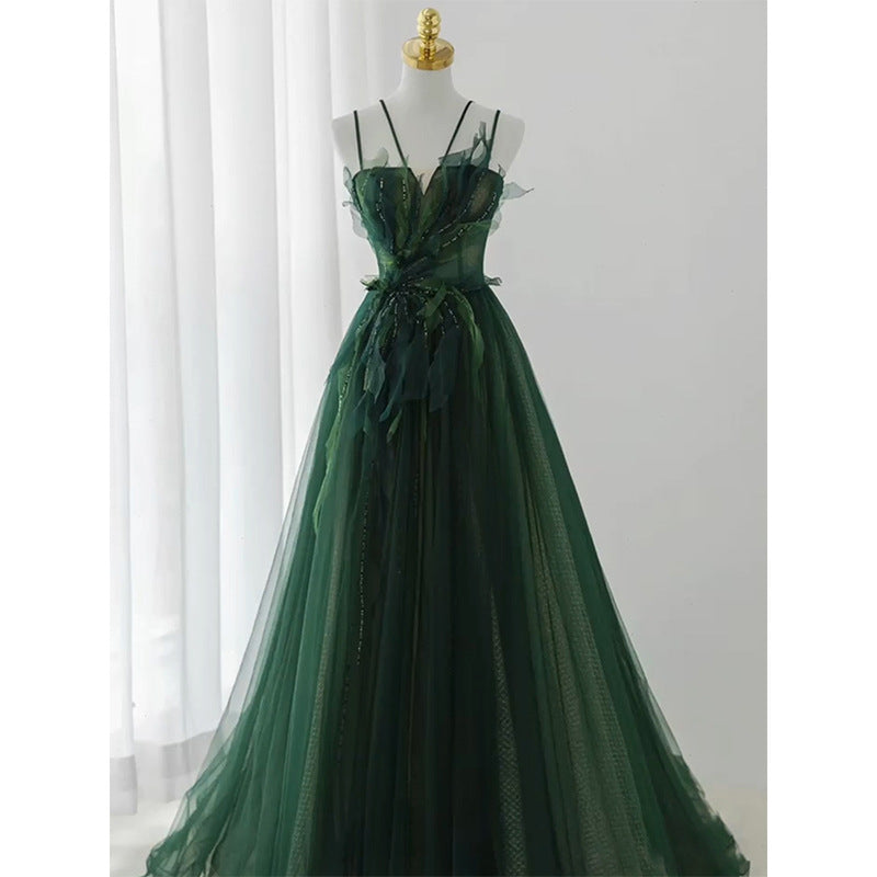 Elegant A LineTulle Long Prom Dress Dark Green Ball Gown DP151