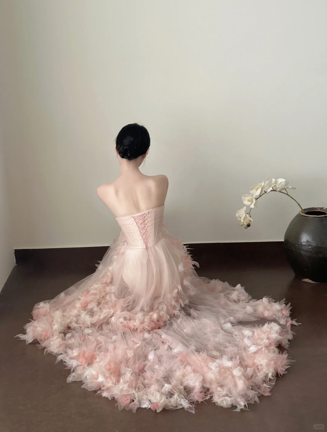 Dreamy Pink Mermaid Strapless Floral Tulle Prom Dress Formal Dress Party Dress DP3446