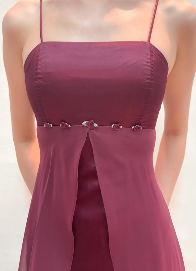 Vintage Dark Burgundy A Line Chiffon Satin Prom Dress Evening Dress Date Dress DP5276