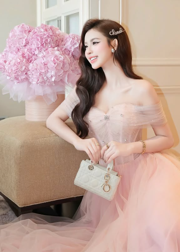 Pink A Line Off the Shoulder Beaded Tulle Prom Dress Evening Dress DP5928