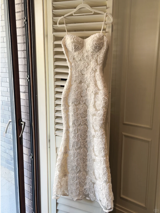 Elegant Mermaid Spaghetti Strap Ivory Flower Tulle Party Dress Cocktail Dress DP2650