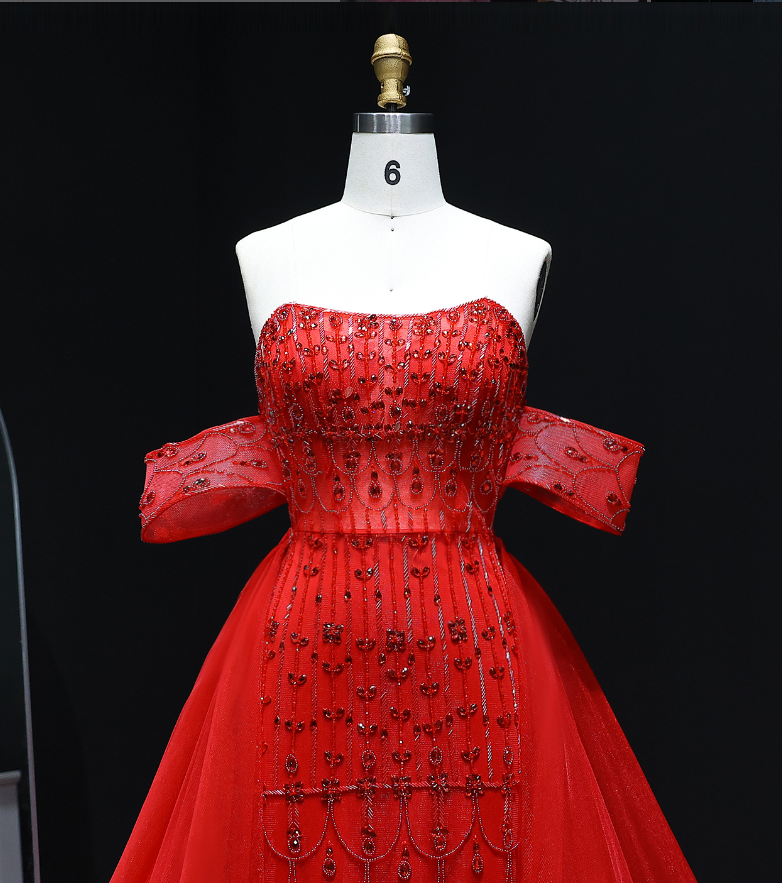 Charming A Line Off the Shoulder Beaded Tulle Prom Dress Evening Dress DP1921