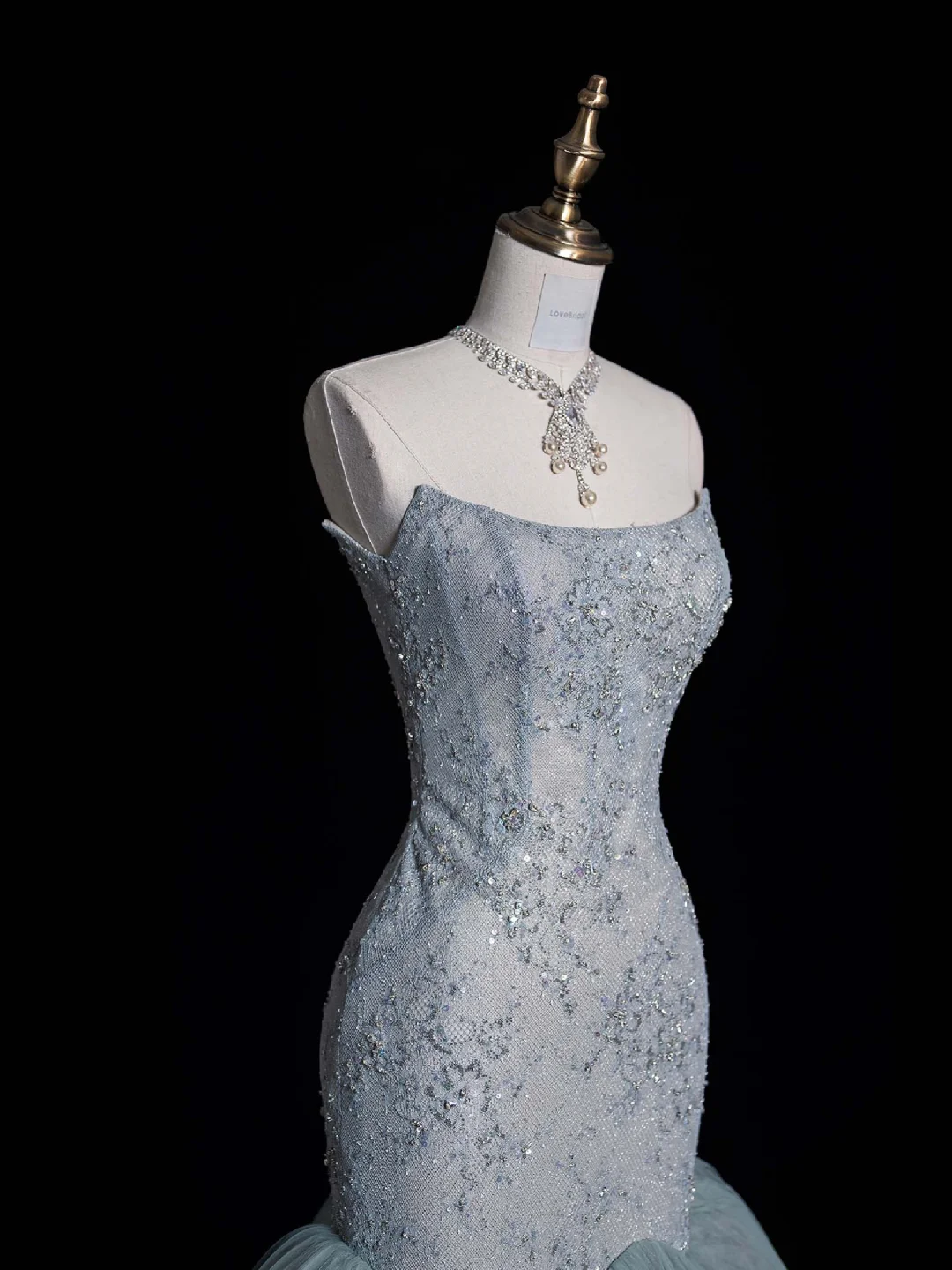 Stunning Mermaid Strapless Appliques Green Tulle Party Dress Evening Dresses DP2357