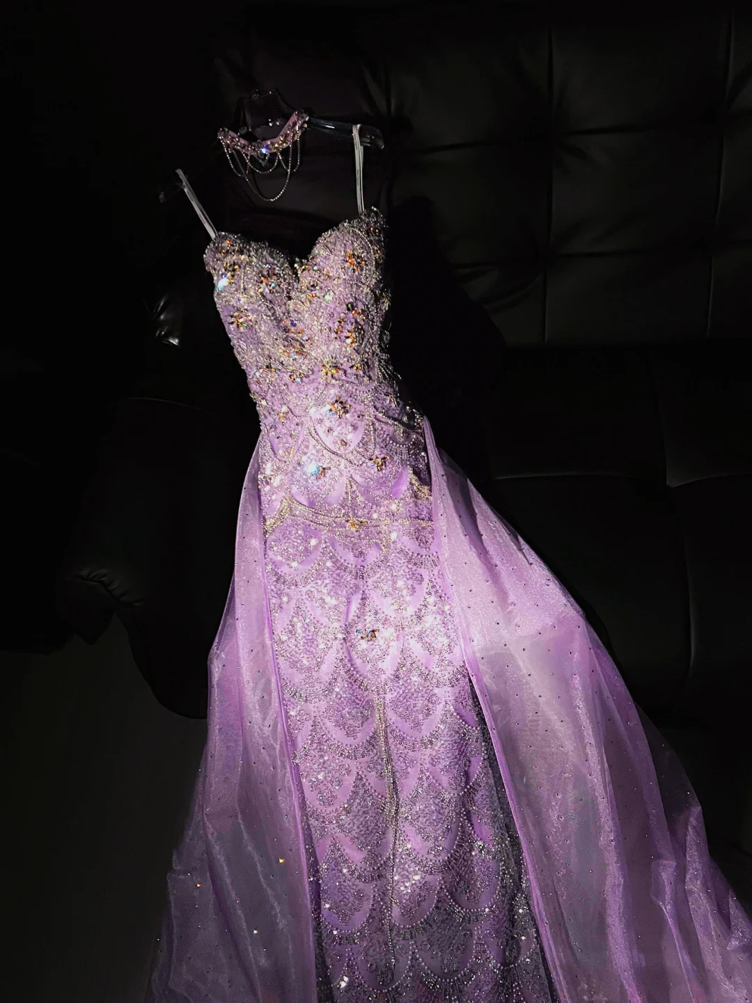Purple A Line Sweetheart Neck Beaded Sequin Tulle Prom Dress Evening Dress DP2828
