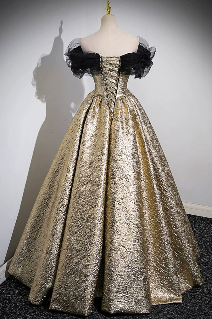 Sparkly Gold Prom Dress Ball Gown Off the Shoulder Evening Party Dress DP158