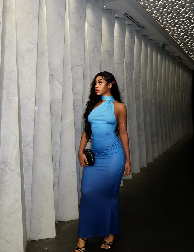 Uniques Sheath Halter Ombre Blue Satin Prom Dress Evening Dress DP1913