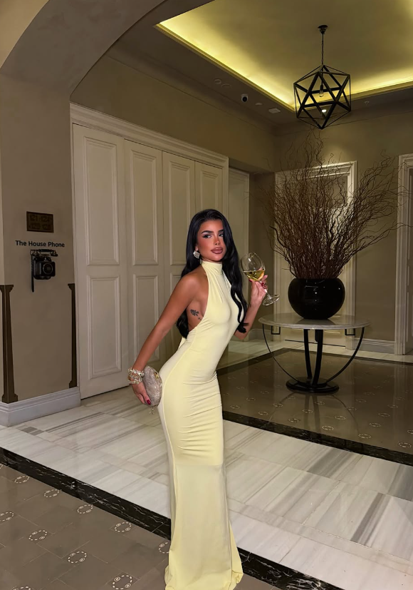 Yellow Backless Sheath Halter Satin Long Prom Dress Evening Dress DP8175