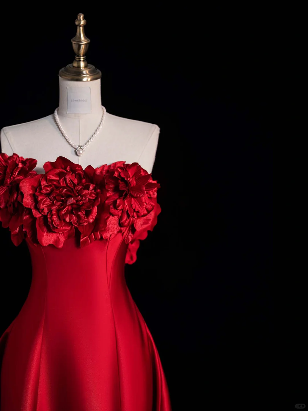 New A Line Strapless Red Flower Satin Long Prom Dress Graduation Prom Dress DP2266