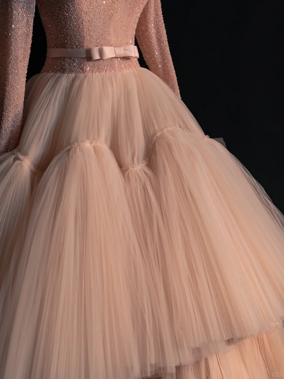 Unique A Line V Neck Long Sleeve Pink Sequin Tulle Prom Dress Evening Dress DP2178