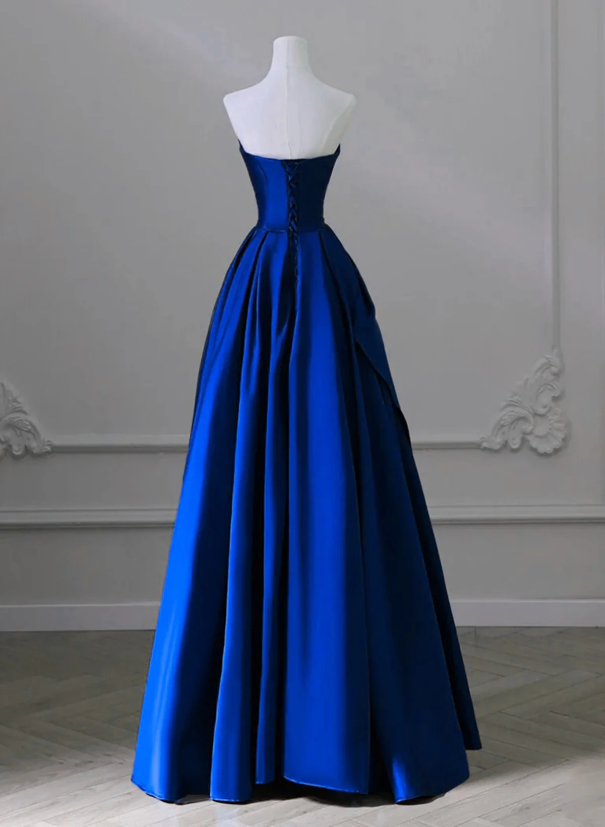 Royal Blue Strapless Satin A Line Evening Dress Long Prom Dress DP653