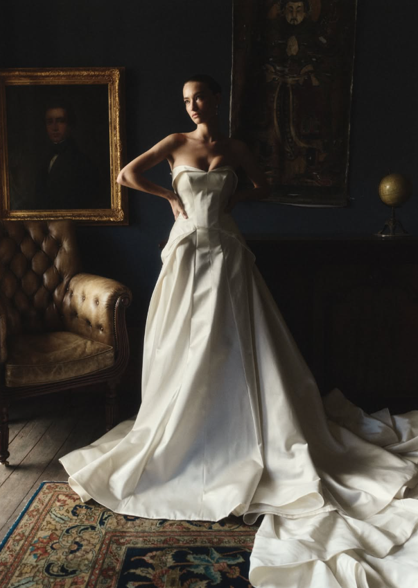 High-class A Line Sweetheart Neck White Satin Long Train Wedding Dress DP5823