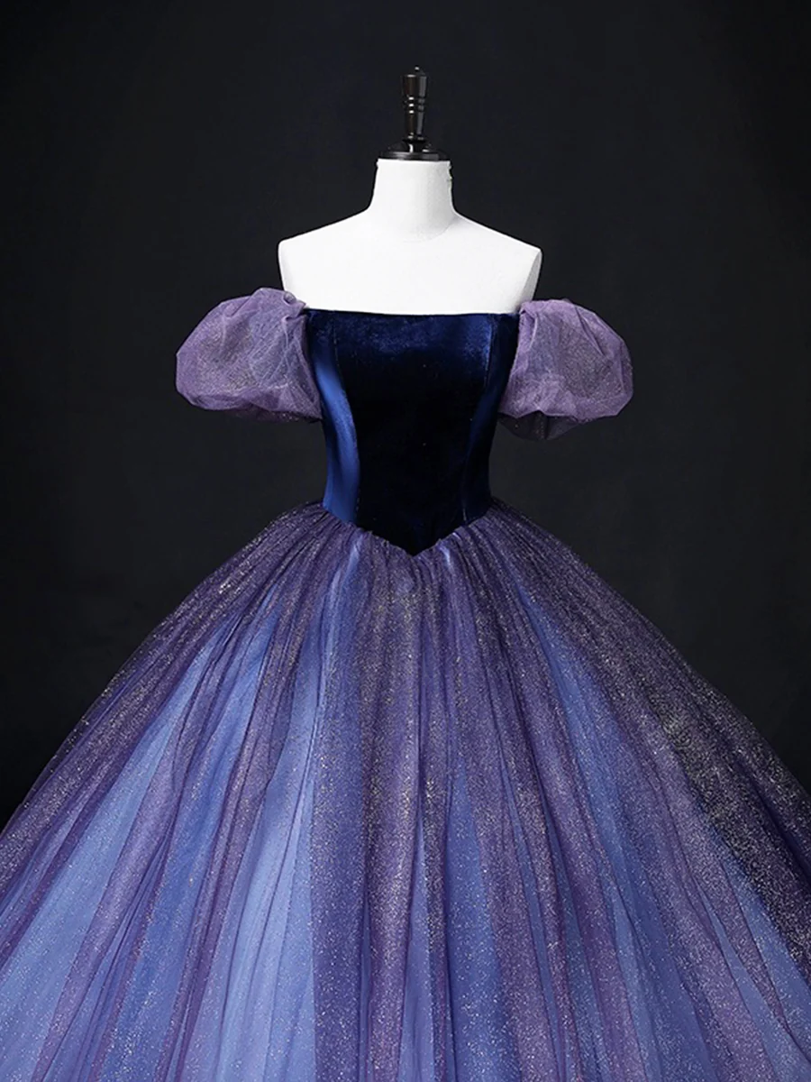 Beautiful Velvet Tulle Sweet 16 Prom Dress Off The Shoulder Ball Gown DP255