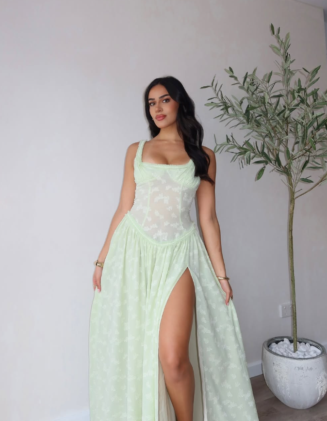 Cute A Line Straps Light Green Satin Long Prom Dress Graduation Prom Dress with Slit DP2230