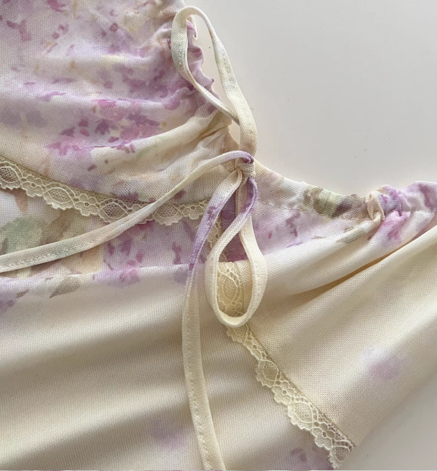 Gentle Sheath Spaghetti Straps Purple Floral Yellow Tulle Vacation Dress Prom Dress Outfits DP3550