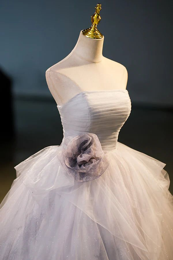 Gorgeous Ombre Gray Tulle Long Formal Dress Strapless Evening Dress DP628