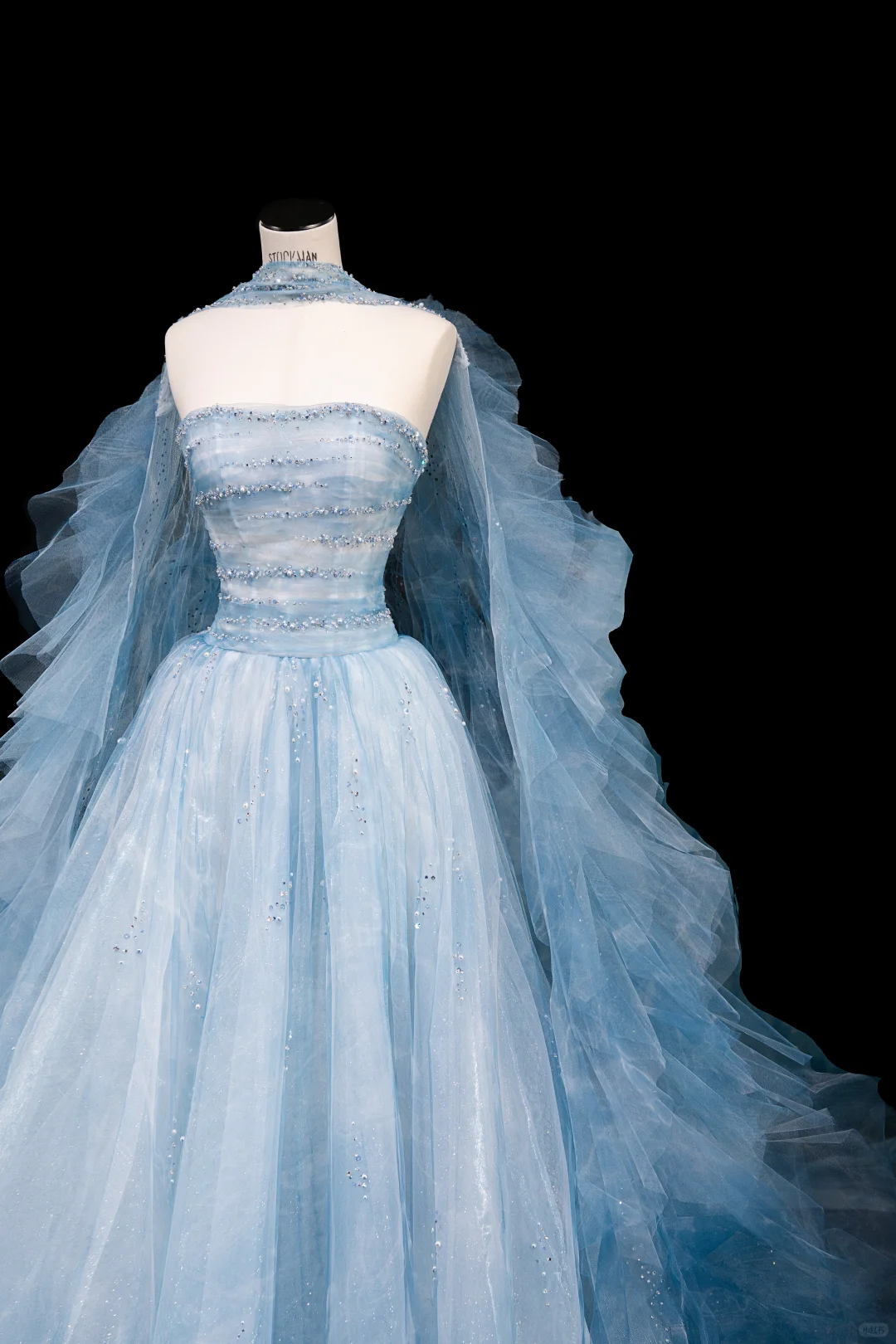 Romantic A Line Strapless Beaded Baby Blue Tulle Long Prom Dress Graduation Prom Dress DP2049