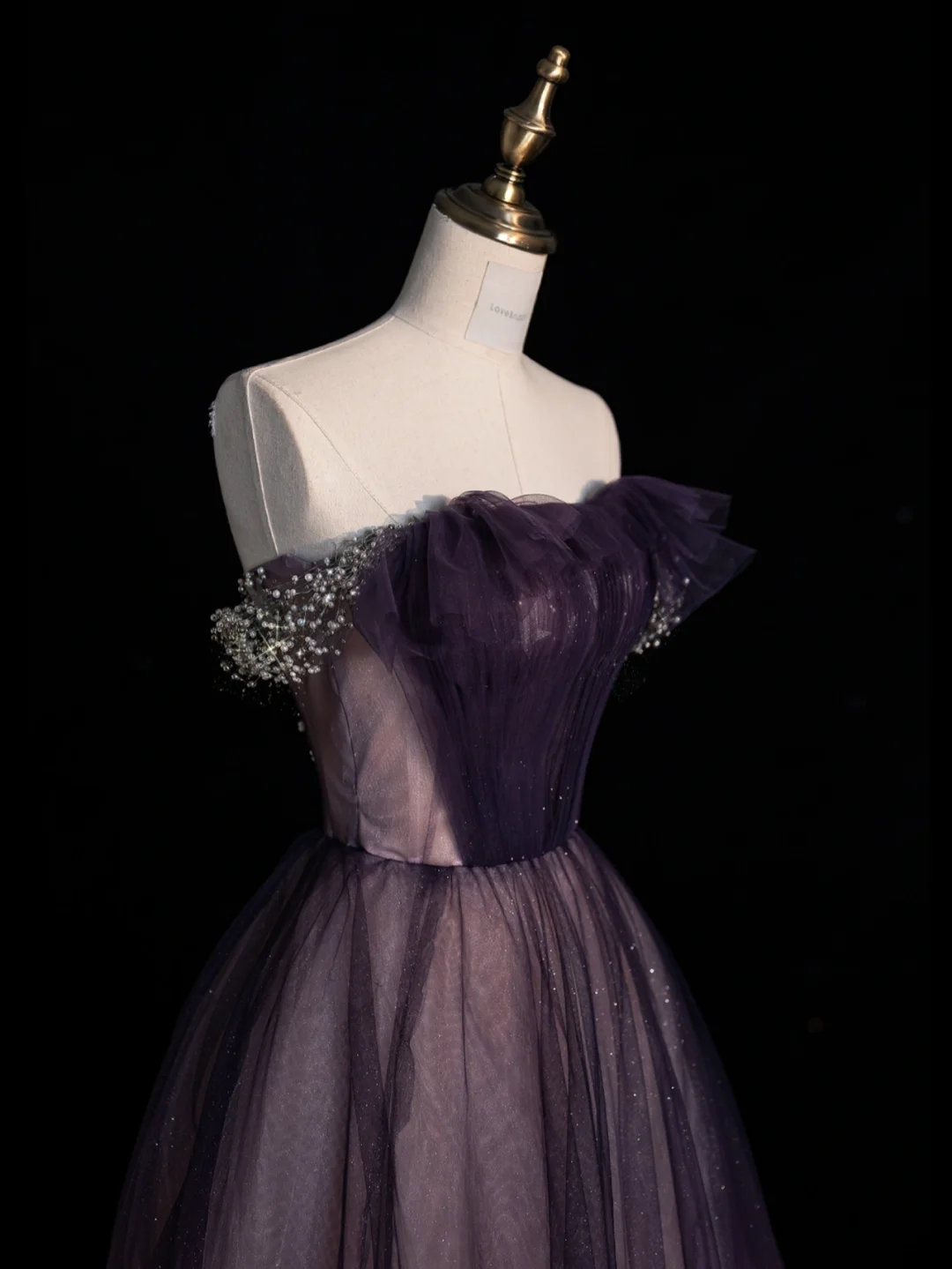 New A Line Off the Shoulder Purple Ombre Tulle Prom Dress Graduation Prom Dress DP2149