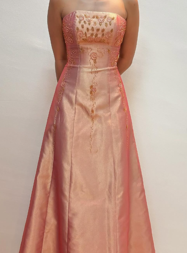 Vintage A Line Strapless Beaded Satin Prom Dress Evening Dress DP1671