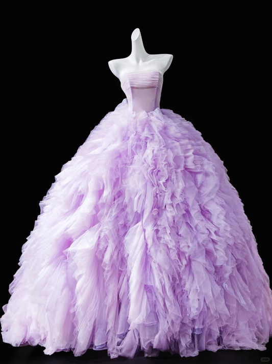 Purple Ball Gown Strapless Layered Tulle 16th Birthday Dress Prom Dresses DP4199