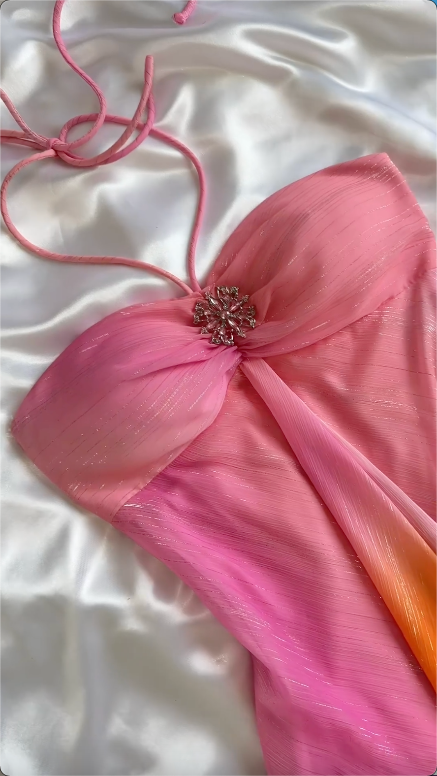 Cute Pink A Line Halter Chiffon Long Prom Dress Evening Dress DP2009